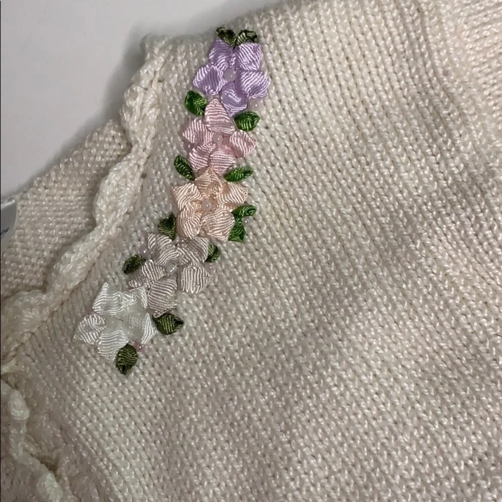 Antonella kids Ivory Knit Flower Tea Time cardigan sweater 9-12 months girls